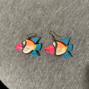 80's Hand Painted Wooden Fish Earrings